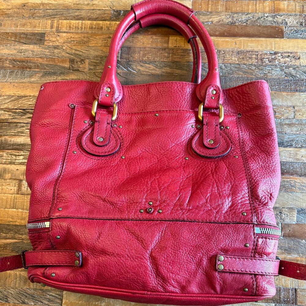 CHLOE l Authentic Red Leather PADDINGTON l Shopper Tote Handbag - Picture 7 of 12